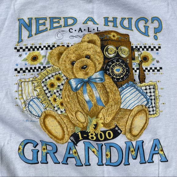Vintage Grandma Teddy Bear Single Stitch White Graphic Tee Shirt Size Large - Picture 2 of 8